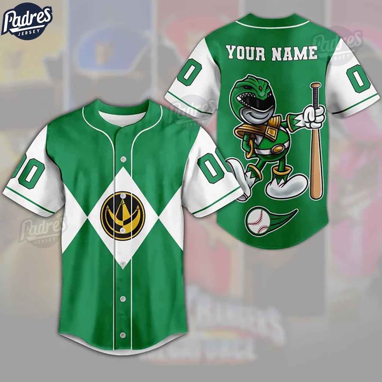 Custom Power Rangers Green Ranger Baseball Jersey - Padres Jersey Oasis: Elevate Your Baseball Style Game