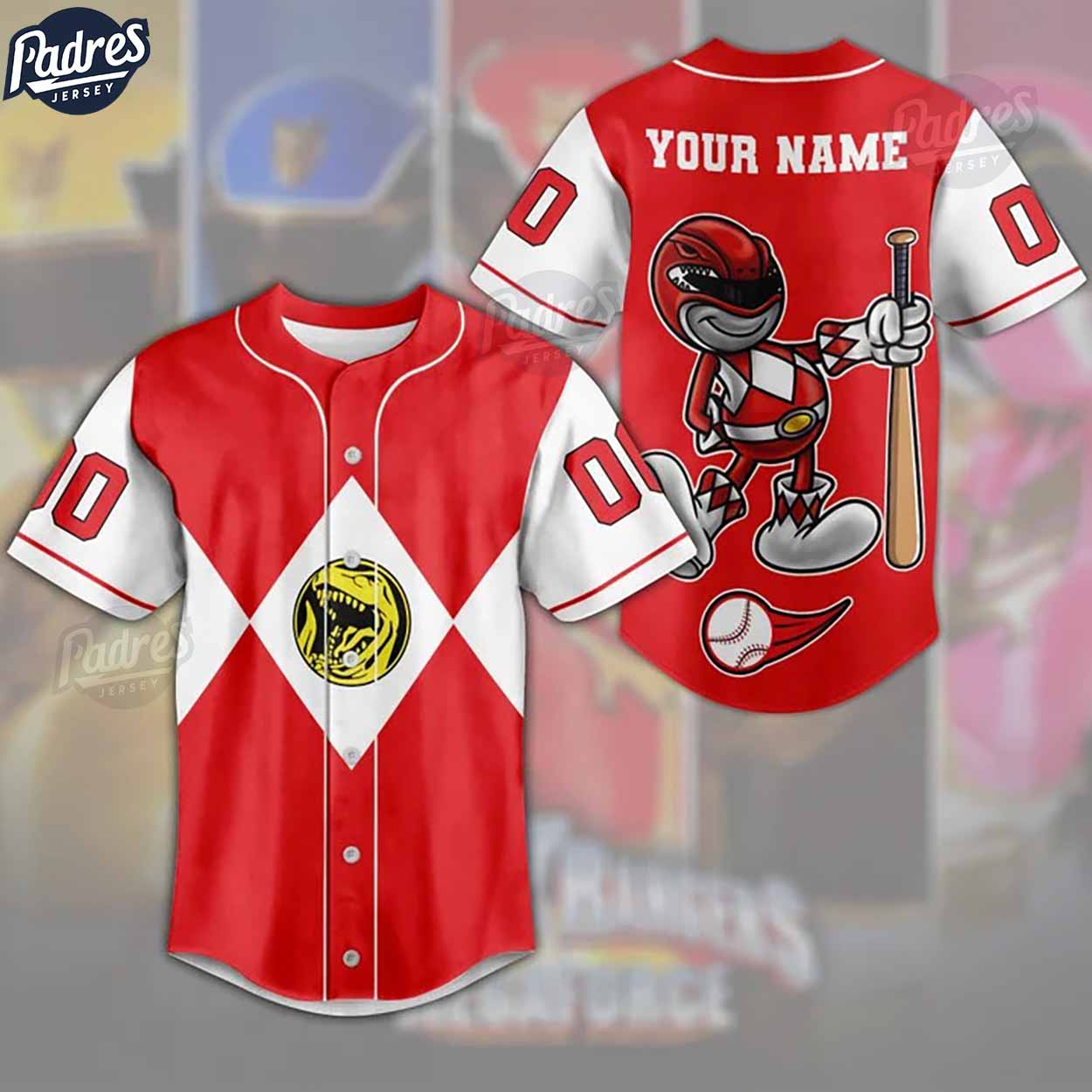 Custom Power Rangers Red Ranger Baseball Jersey - Padres Jersey Oasis: Elevate Your Baseball Style Game
