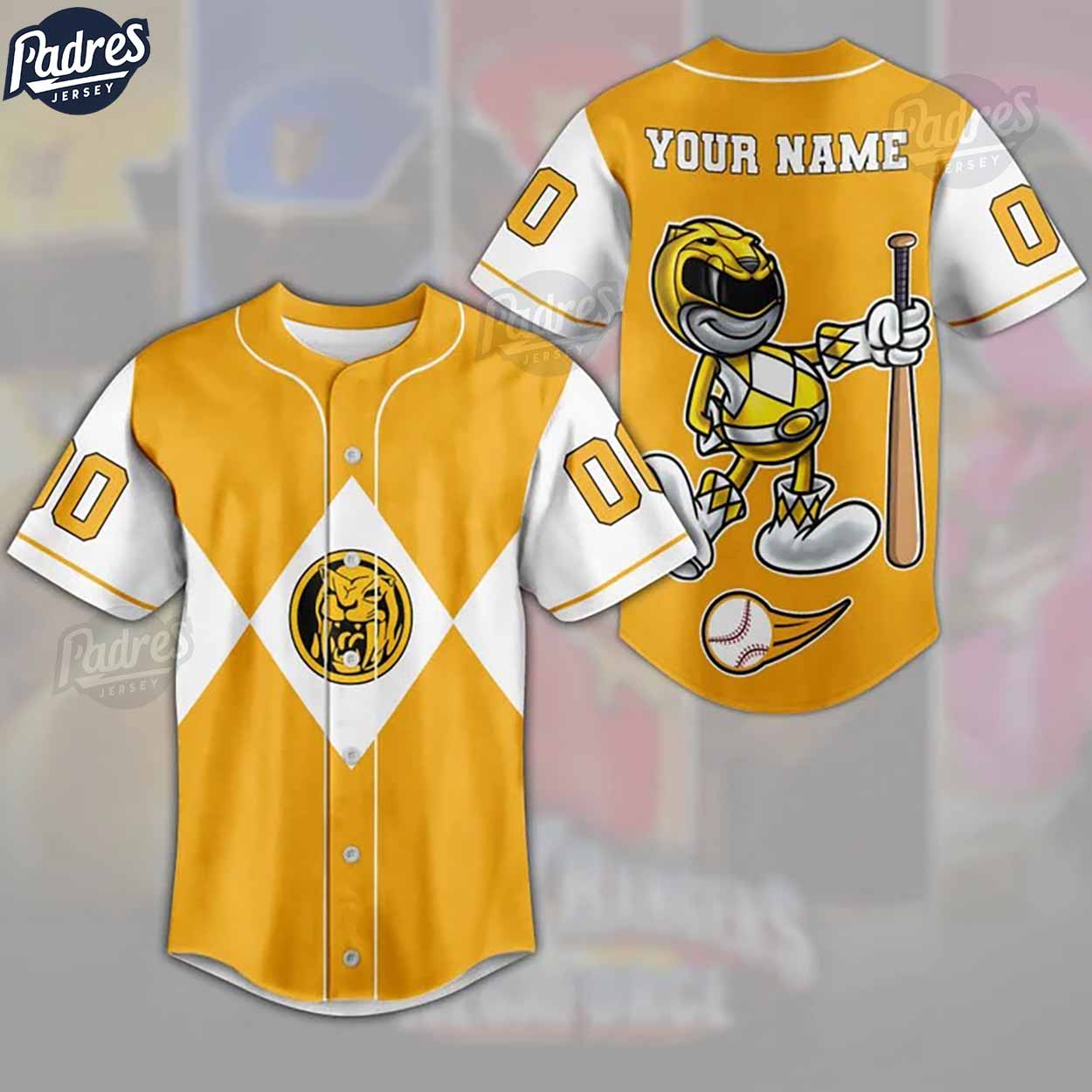 Custom Power Rangers Yellow Ranger Baseball Jersey - Padres Jersey Oasis: Elevate Your Baseball Style Game