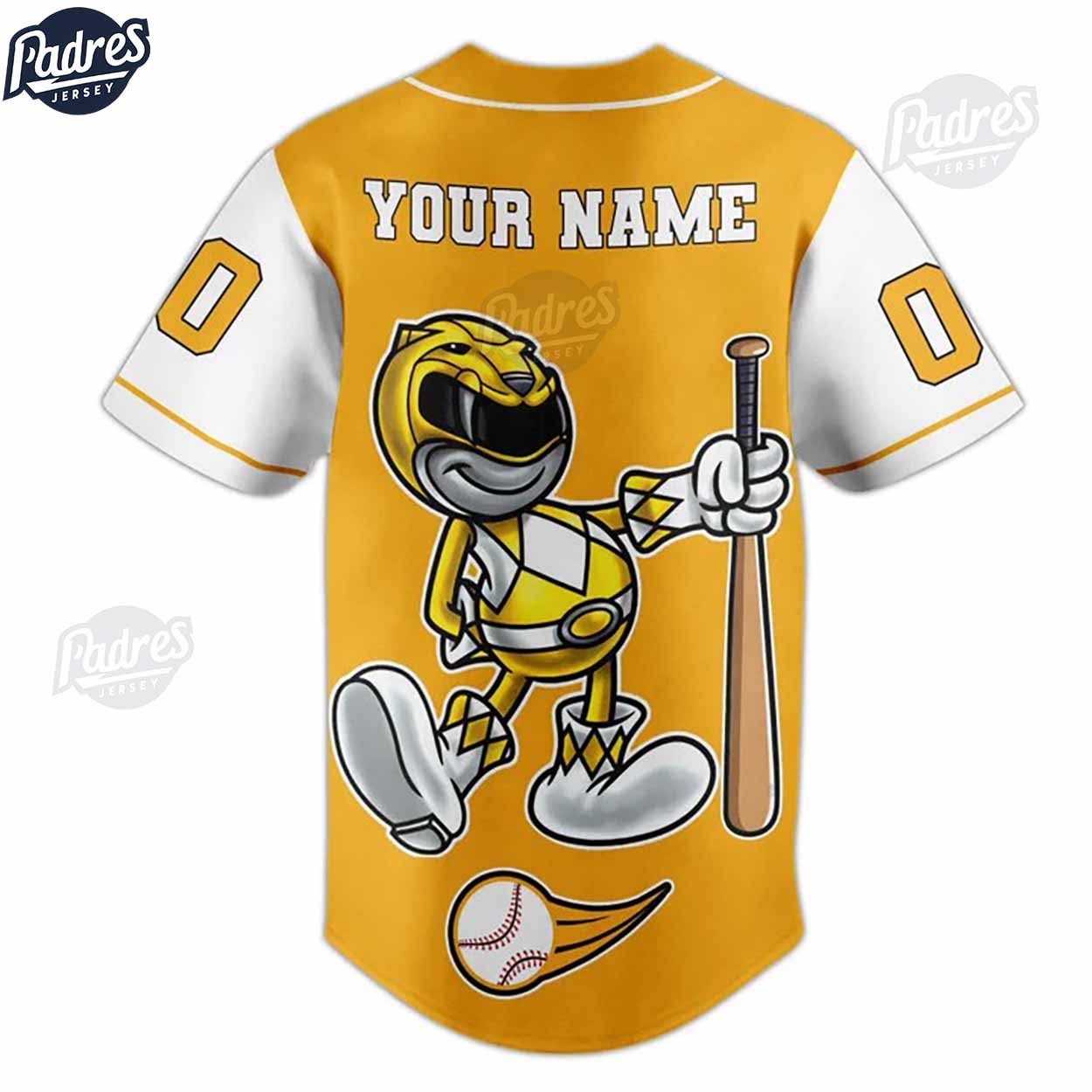 Custom Power Rangers Yellow Ranger Baseball Jersey - Padres Jersey Oasis: Elevate Your Baseball Style Game