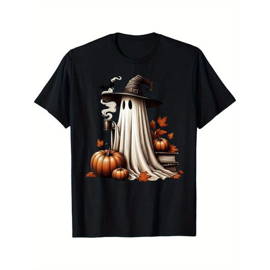 Cute Ghost Drinking coffee Halloween Ghost Iced Coffee T-shirt Made in USA