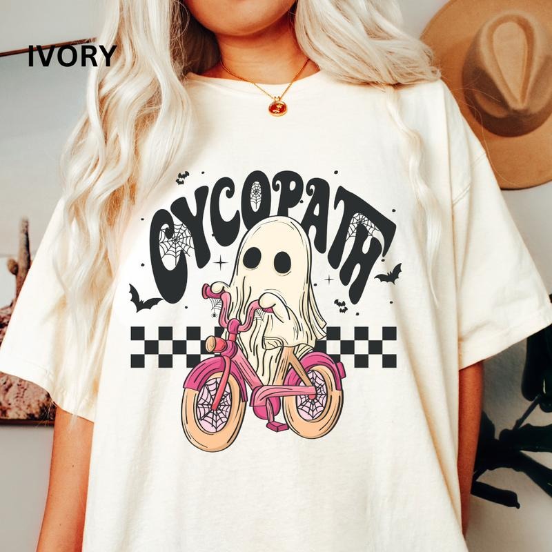 Cycopath Halloween Shirt, Spooky Season Ghost Bike Shirt, Summerween shirt, Comfort Colors Halloween Shirt, Casual Shirt Unisex, Halloween Clothing, Graphic Halloween Apparel, Casual Cotton T-shirt, Unisex Halloweenstyle{n002}2