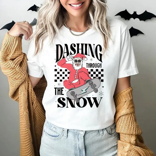 Dashing Through The Snow Sweatshirt, Christmas Santa Claus Sweater, Winter Holiday T Shirt, Santa Skating Sweatshirt, Dashing Snow T Shirt