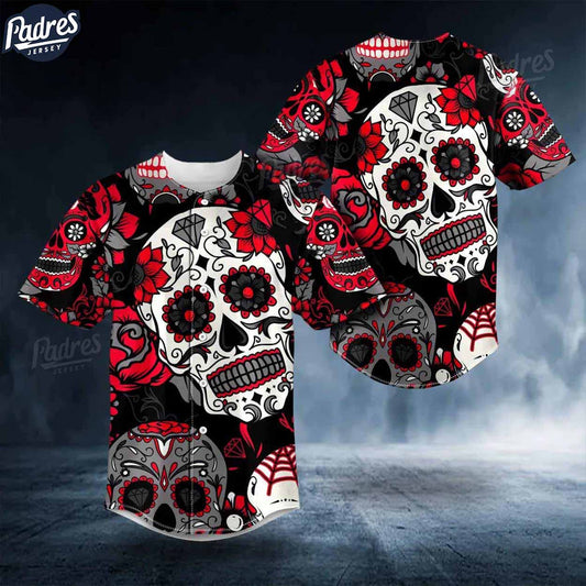 Day Of The Dead Pattern Blood Skull Baseball Jersey - Padres Jersey Oasis: Elevate Your Baseball Style Game