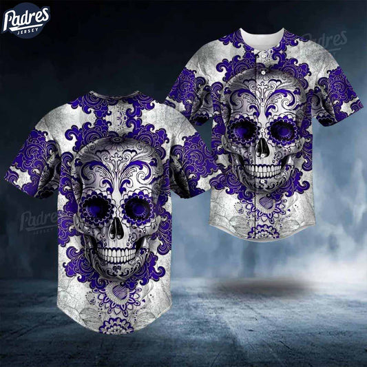 Day Of The Dead Pattern Purple Sugar Skull Baseball Jersey - Padres Jersey Oasis: Elevate Your Baseball Style Game
