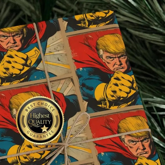 Donald Trump Wrapping Paper | Super Hero Trump Gift Wrap | MAGA Paper | Gift Paper for Trump Fans' Birthday Presents | Christmas Present