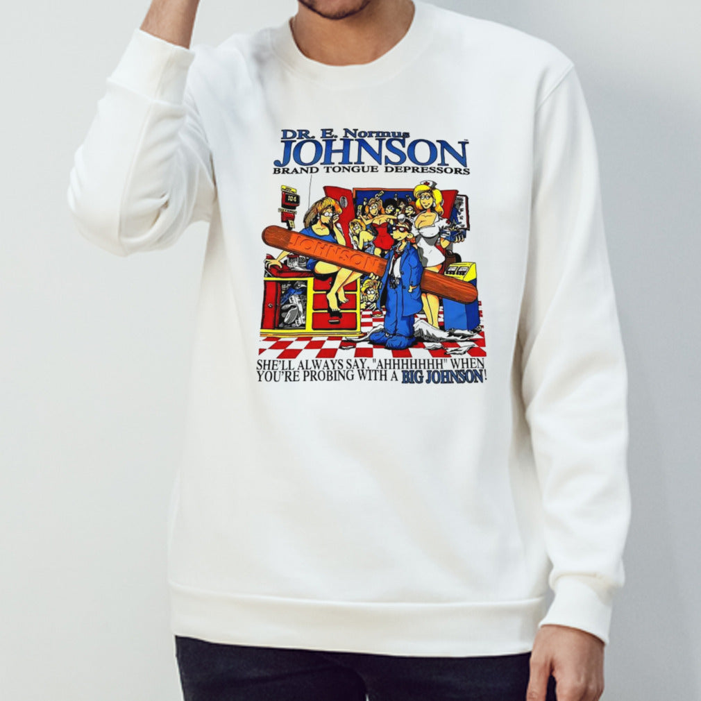 Dr E Normus Johnson brand tongue depressors shirt