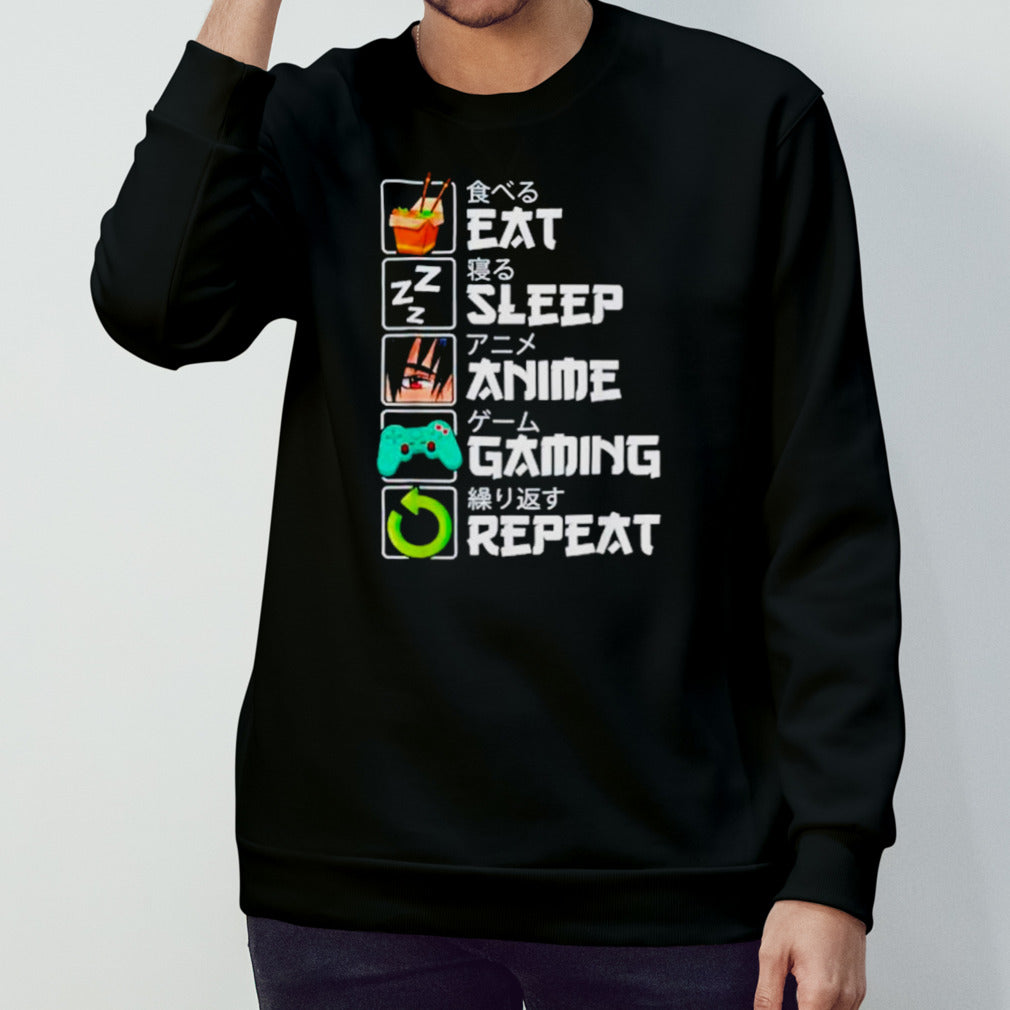 Eat sleep anime gaming repeat shirts