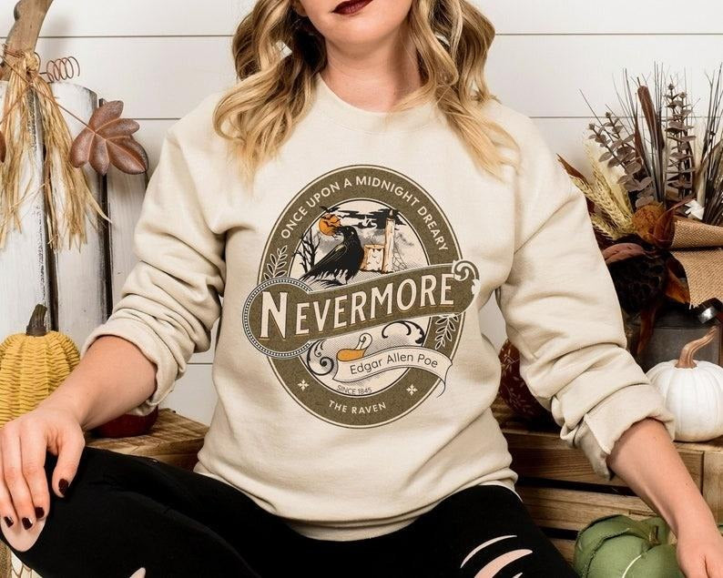Edgar Allan Poe, Nevermore The Raven Sweatshirt, Book Lover, , Haunting Gothic Gift, Light, Dark Academia, Movie Sweater