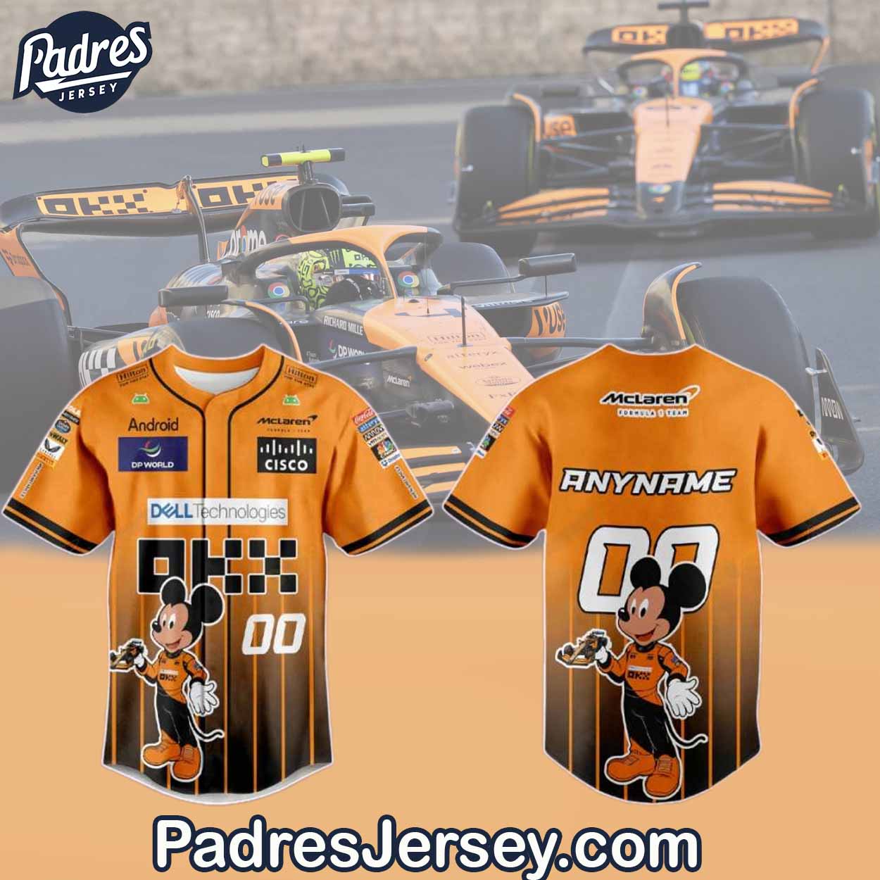 F1 Mclaren X Mickey Mouse Baseball Jersey Outfit - Custom Name - Padres Jersey Oasis: Elevate Your Baseball Style Game