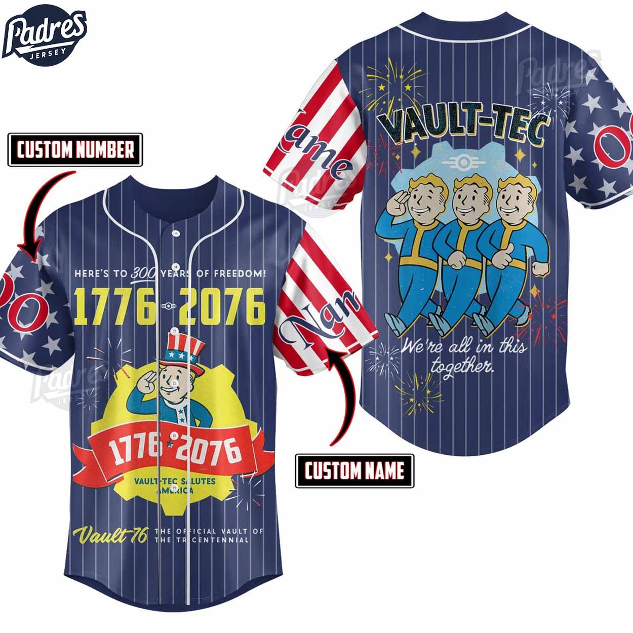 Fallout Celebrate 300 Years Of FREEDOM With Vault-Tec Baseball Jersey - Padres Jersey Oasis: Elevate Your Baseball Style Game