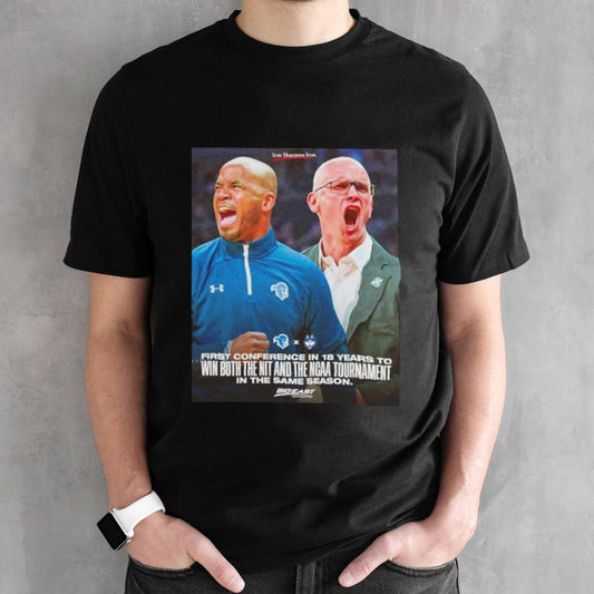 First conference in 18 years to win both the NIT and the NCAA tournament in the game season shirts