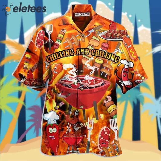 Food Hot Chilling and Grilling BBQ Party Hawaiian Shirt