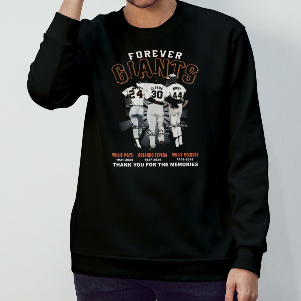Forever Giants Willie Mays, Orlando Cepeda And Willie Mccovey Thank You For The Memories Signatures T-shirt