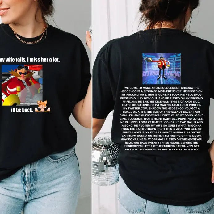 Funny Dr Eggman 2 Sides Shirt Son1c Merch Unisex Streetwear shirt, Movie Sweatshirt, Funny Dr. Eggman Meme T-Shirt - Funny Shadow the H3dgehog Announcement Quote, 2000s videogame shirt