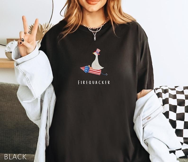 Funny Fourth Of July Tshirt, Funny Goose Shirt, Independence Day Tee, USA Shirt, Patriotic Tshirt,Firequacker Shirt,Silly Gift