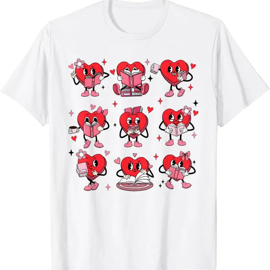 Funny Reading Heart Book Valentines Day Teacher Women Girl T-Shirt