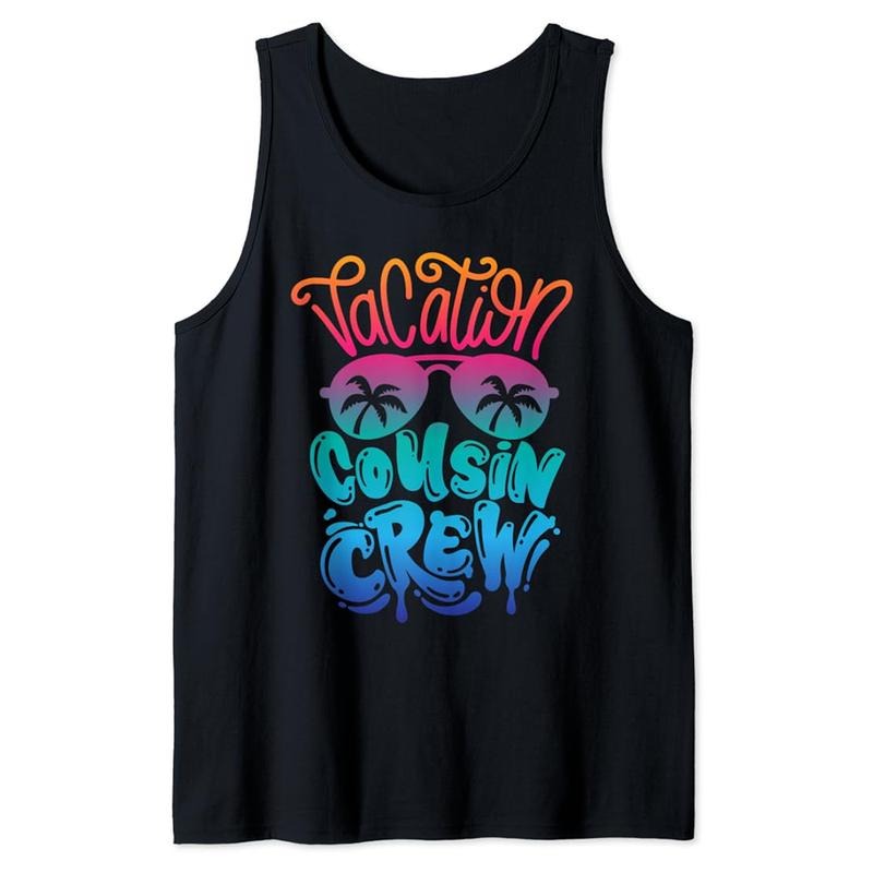 Funny Vacation Tank Top, Cousin Crew Family Summer Vacation Beach Cruise Sunglasses Tank Top Unisex Casual Cotton