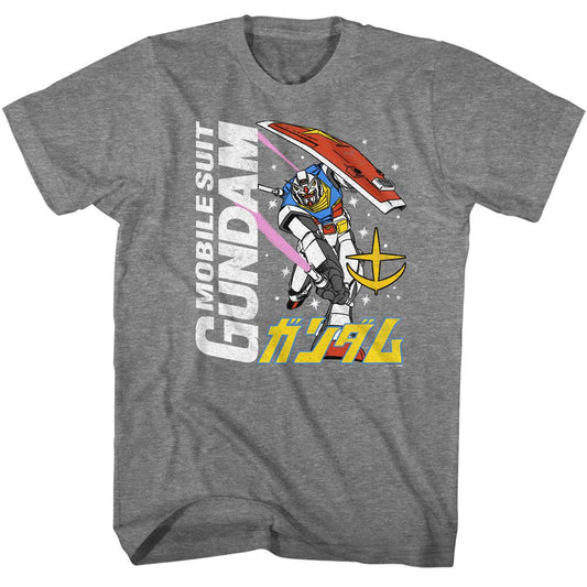 Gundam - Ms White Text - American Classics - Solid Gray Adult Short Sleeve T-Shirt