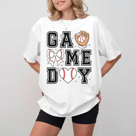 Game Day Baseball Letter Print Crewneck, Unisex Cotton T-shirt