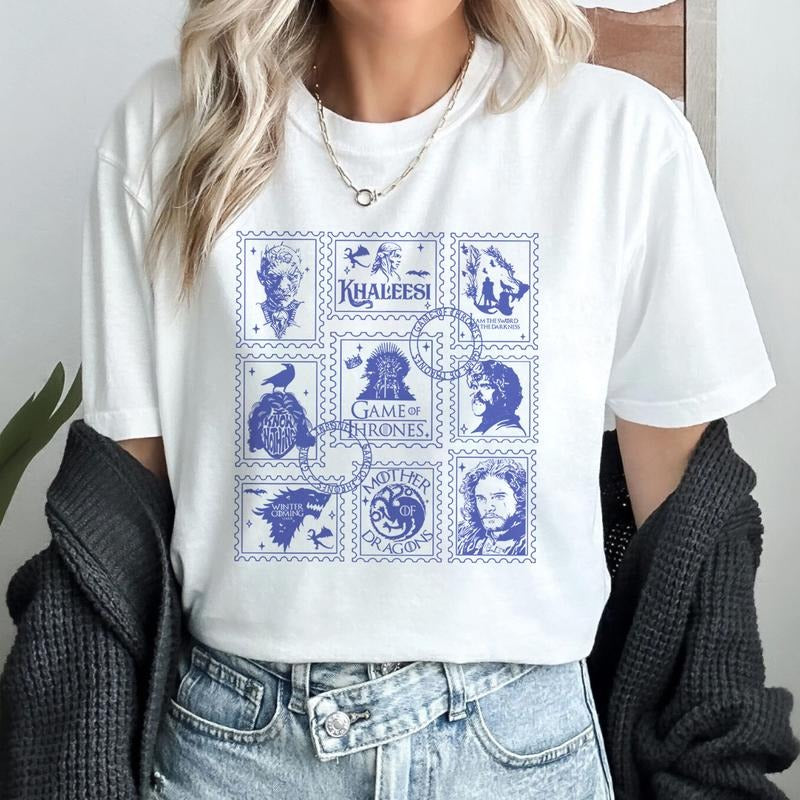 Game of thrones Doodle Art Stamp Shirt GOT Movie Shirt Arya Stark Jon Snow Tyrion Lannister House Stark Shir
