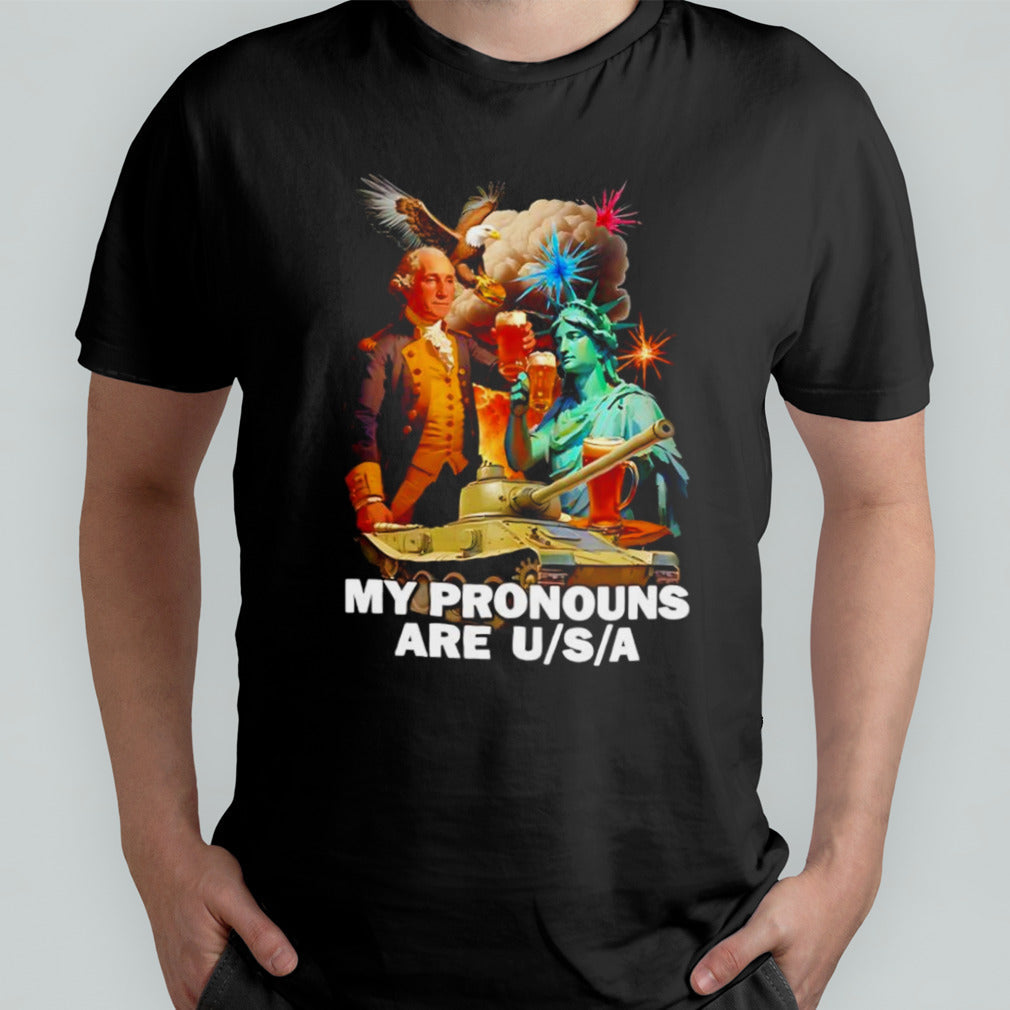 George Washington Statue of Liberty tank beer my pronouns are USA shirt