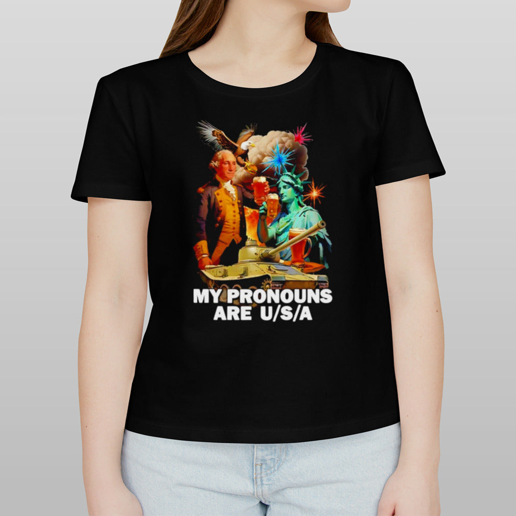 George Washington Statue of Liberty tank beer my pronouns are USA shirt
