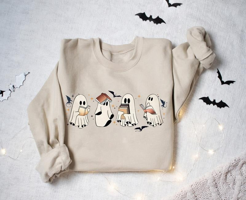 Ghost Reading Book Halloween Sweatshirt Ghost Reading Book Girly Shirt, Ghost Reading Book Sweatshirt, Ghost Shirt, Ghost Girly Halloween Shirt, Bookish Halloween Sweatshirt, Trendy Halloween, Fall Halloween Gift Shirt