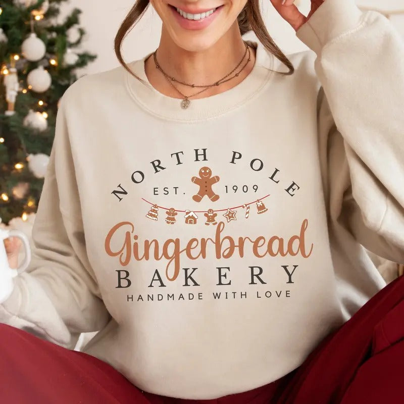 Gingerbread Bakery, Gingerbread Crewneck, Gingerbread Sweater, Vintage Christmas Sweatshirt, Xmas Gift, Trendy Christmas Sweater for Women Cotton Fabric