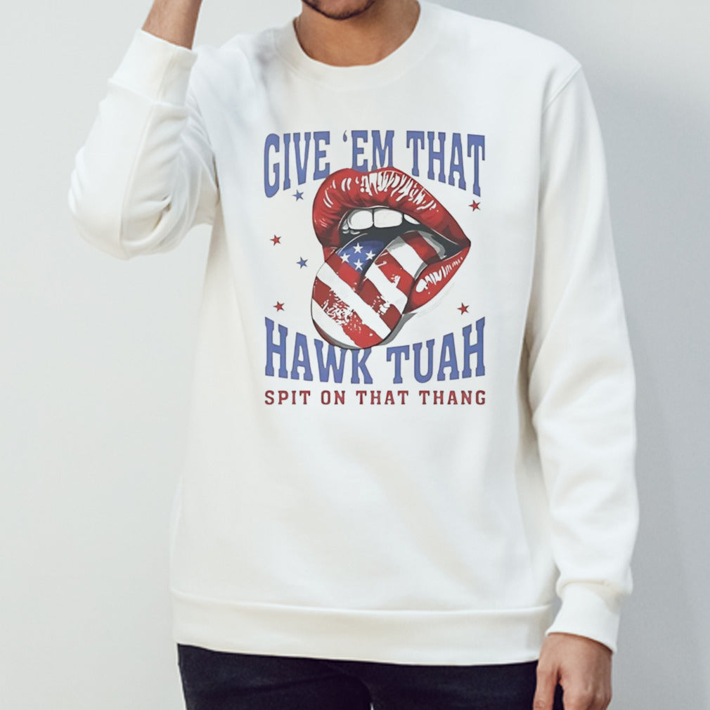 Give em that Hawk Tuah spit on that thang USA lips shirt