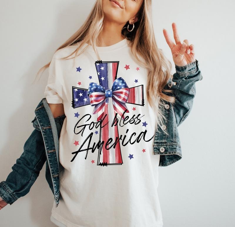 God Bless America Shirt File Christian American Coquette 4th Of July American Flagcross Shirtchristian Religious Shirt Design