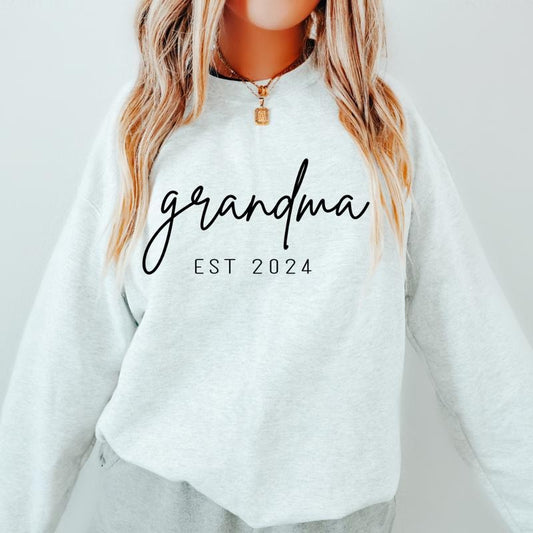 Grandma Sweatshirt, Gift for Grandma, Mother's Day gift, Grandma Est. Sweatshirt, Casual Cotton Sweatshirt Unisex True to Size, Womenswear, Custom Sweatshirt