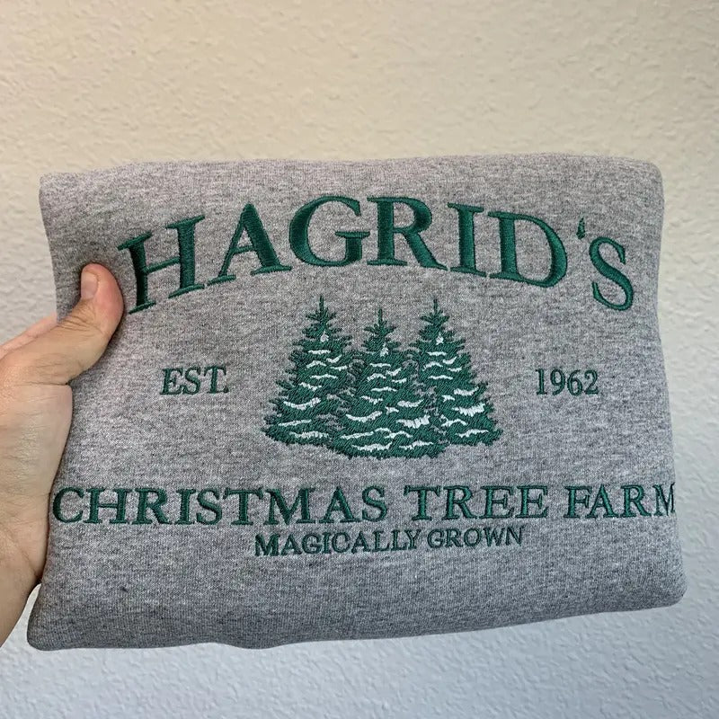 Hagrid's Christmas Tree Farm Embroidered Sweatshirt | Cozy Winter Sweater | Wizarding World Inspired | Holiday Apparel | Unisex Sweatshirt Casual Cotton