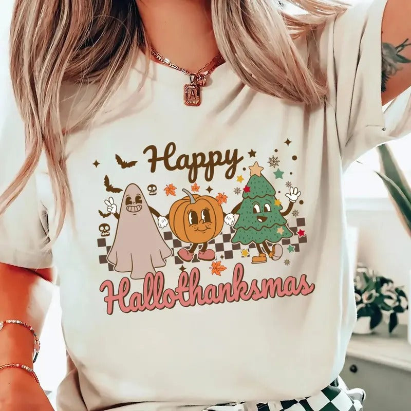 Happy Hallothanksmas Shirt Happy Halloween Thanksgiving Christmas Sweatshirt Holiday Season Shirt Funny Halloween Fall Shirt Autumn Teestyle{n002}2