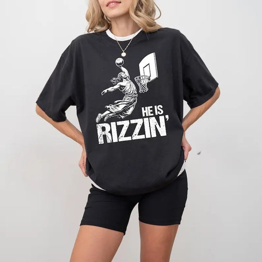 He Is Rizzin Shirt Jesus Playing Basketball, Trendy Funny Jesus Tee, Vintage Graphic Tshirt, Adult Humor T-Shirt, Gift For Her