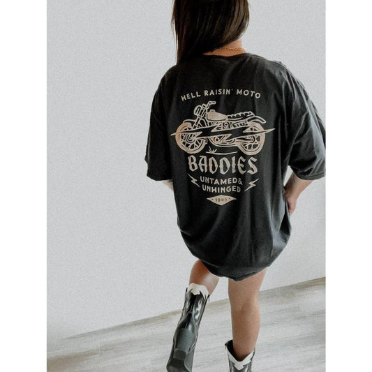 Hell Raisin' Moto Baddies Tee, motorcycle tee, trendy tee, boho edgy grunge shirt