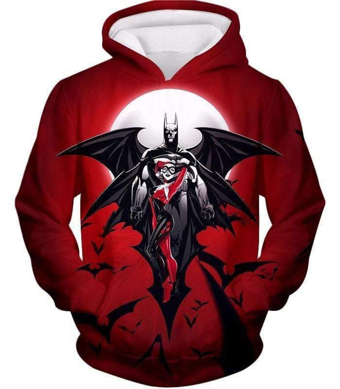 HickVibes Amazing Batman X Harley Quinn Cool Graphic Action Red A3556 3D Pullover Printed Over Unisex Hoodies