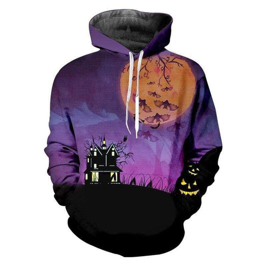 HickVibes Pumpkin And Bat Gothic - Orange Moon B1627 3D Pullover Printed Over Unisex Hoodies