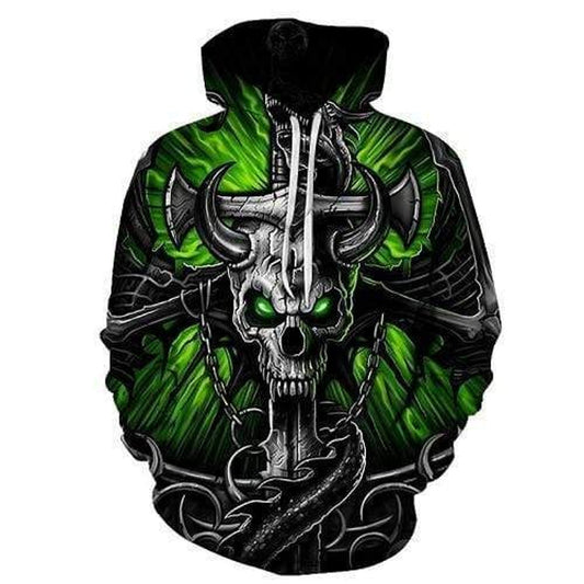HickVibes Skull Engraved Anchor Green Eyes Monster B1675 3D Pullover Printed Over Unisex Hoodies