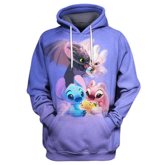 HickVibes Stitch Train Dragon B2839 3D Pullover Printed Over Unisex Hoodies