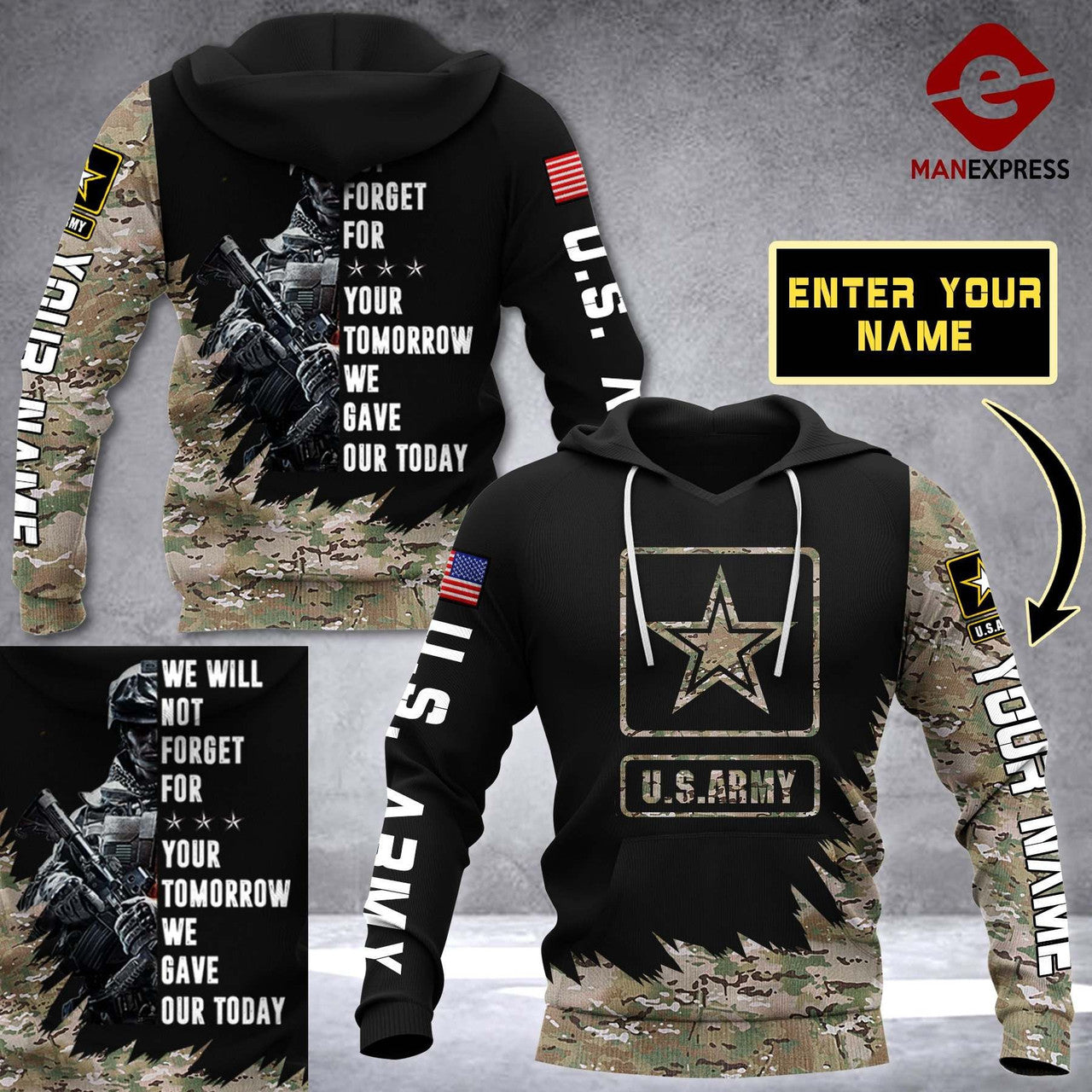 HickVibes Vh Customize Usa Army 1212 Print B4656 3D Pullover Printed Over Unisex Hoodies