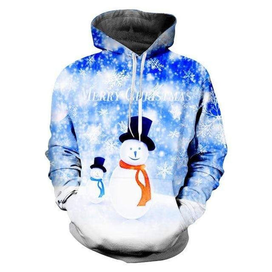 HickVibes White Lovely Snowman Christmas Snowflake B1088 3D Pullover Printed Over Unisex Hoodies