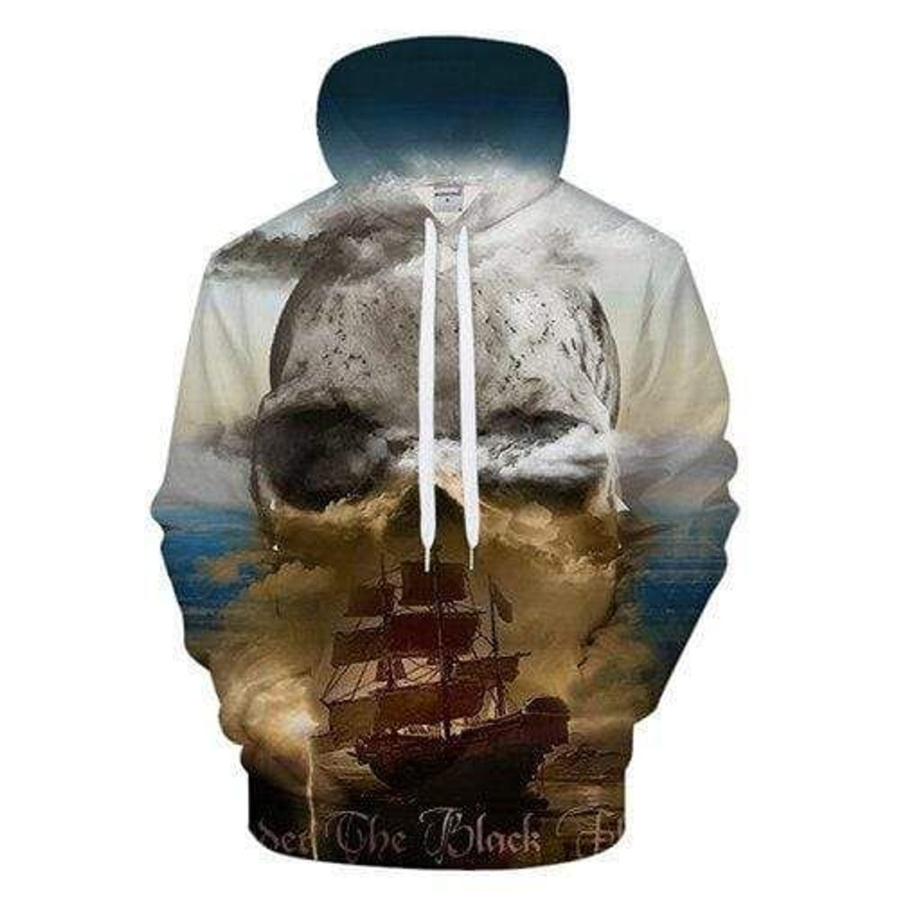 HickVibes White Ocean Blue Boat Skull Dead Pirate B1049 3D Pullover Printed Over Unisex Hoodies