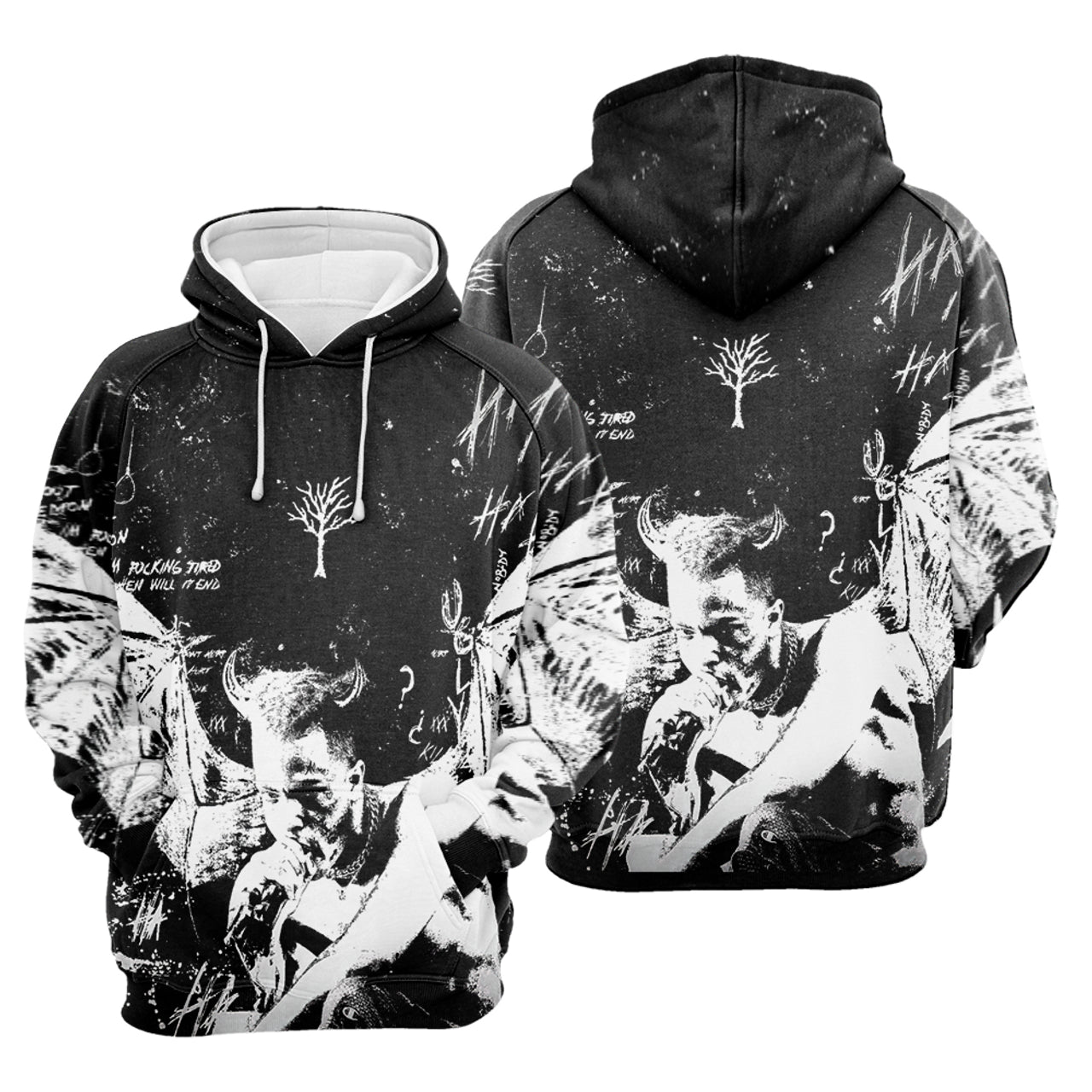 HickVibes Xxxtentacion - Solid Color Rapper Xxxtentacion Icon Black And White A1351 3D Pullover Printed Over Unisex Hoodies