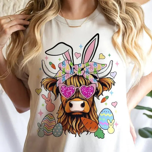 Highland Cow Easter Day Shirt, Happy Easter Sweatshirt, Heifer Cow Easter T-Shirt, Easter Egg Shirt, Cow Lover Shirts, Farm Animals Tee