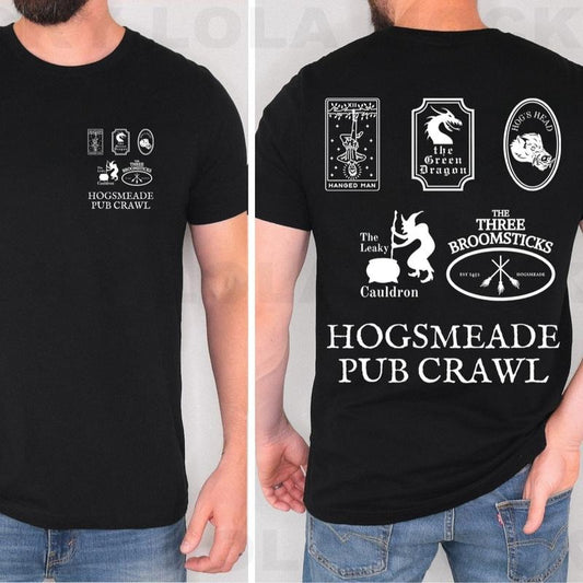 Hogsmeade Pub Crawl T-Shirt - HP Pubs Unisex Tee, HP inspired tee, hufflepuff, gryffindor, ravenclaw, slytherin, wizards shirt