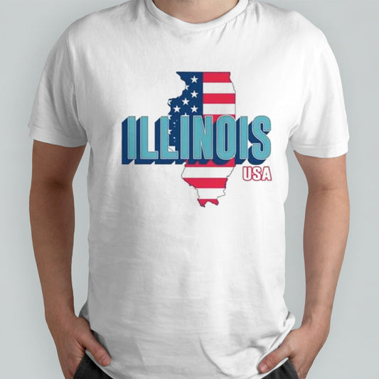 Illinois map USA flag shirts