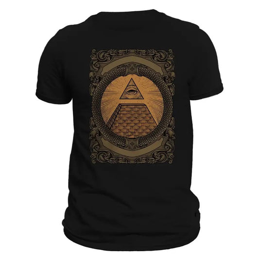 Illuminati Pyramid Engraved Style Graphic T-Shirt Casual Crewneck