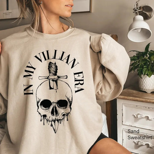 In My Villain Era Sweatshirt, Aesthetic Book Lover Hoodie, Dark Romance Book Shirt, Spicy Book Lover Shirt, Inspirational Quotes Womenswear Soft Crewneck Pullover Long Sleeves Graphic Fabric Sweater