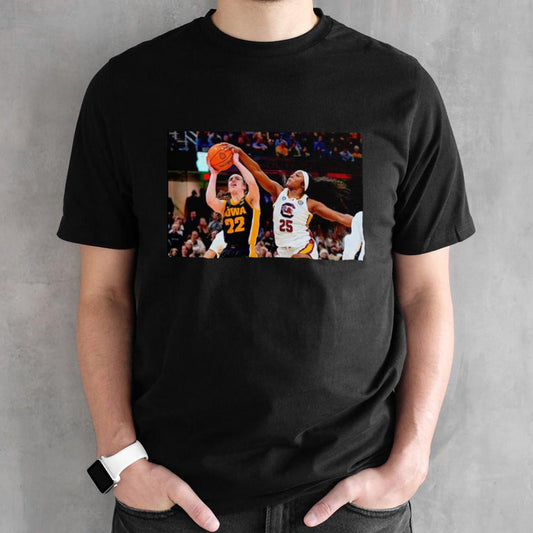 Johnson blocks a shot by Iowa guard Caitlin Clark shirts